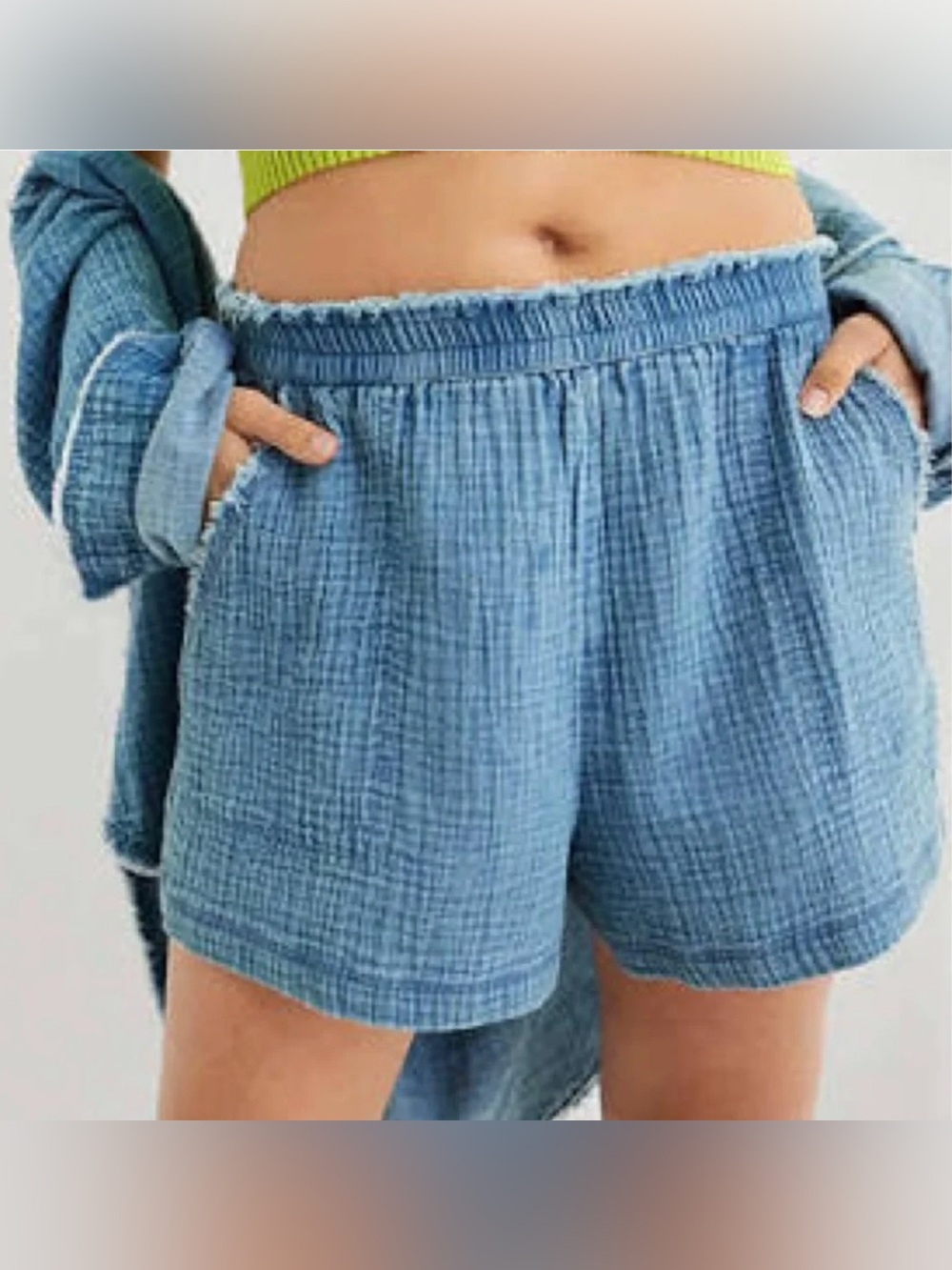 Aerie Gauzy High-Waist Pull-on Shorts - Chambray Blue - Large